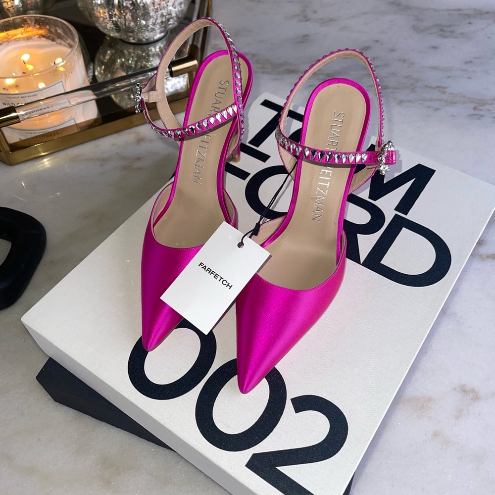 New Stuart Weitzman Gemcut 100 Swarovski Crystal Ankle Strap Pump in Rosa Pink - Picture 10 of 12